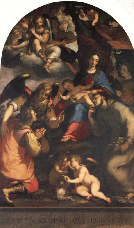 Paggi, Giovanni Battista Madonna and Child with St.Anthony of Padua,Tobias,and the Archangel Ra-Phael Norge oil painting art